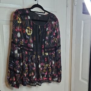VENUS Black Floral Sheer Blouse